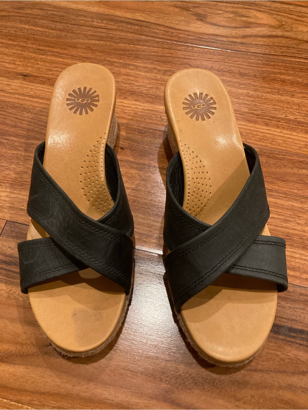 UGG Australia 10006352 Womens Gwyn Black Leather Sandals Shoes SZ 8.5